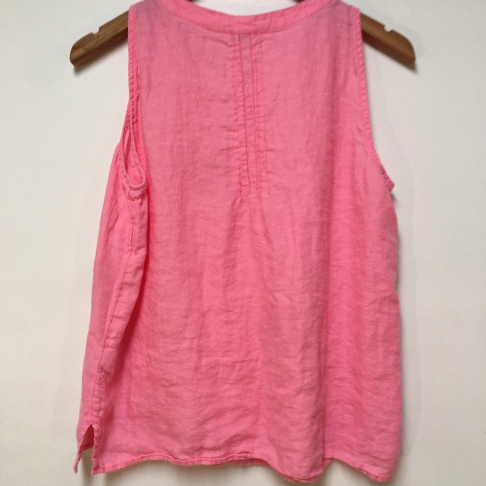 Talbots Linen Tank Top Women Medium Pink Pleated Henley Sleeveless Blouse - Picture 2 of 8